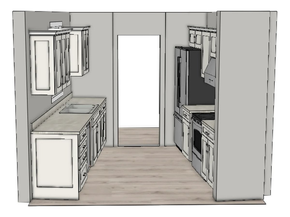 Galley or condo kitchen layout drawing