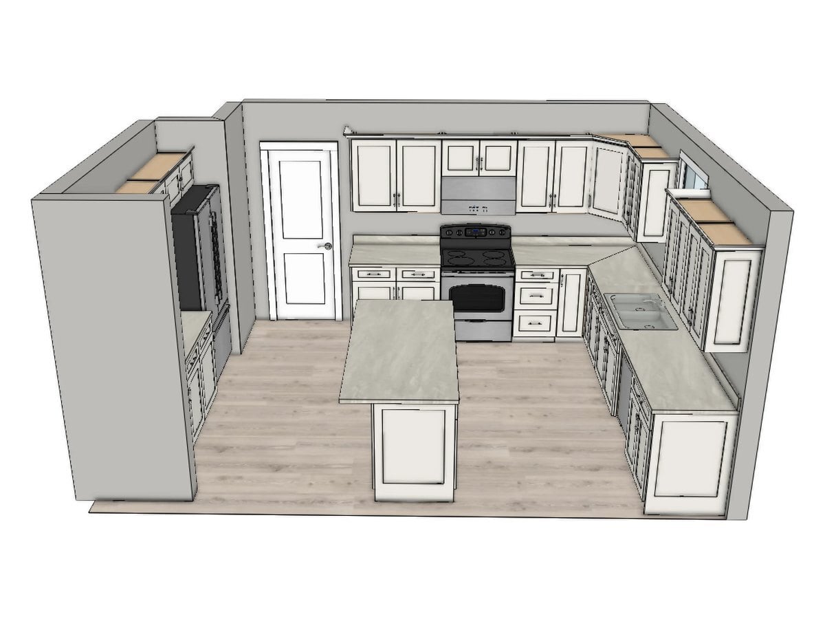 Large L with island kitchen layout drawing