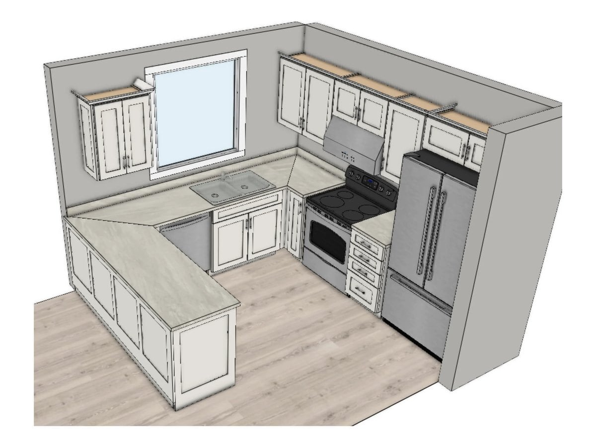 Small U kitchen layout drawing