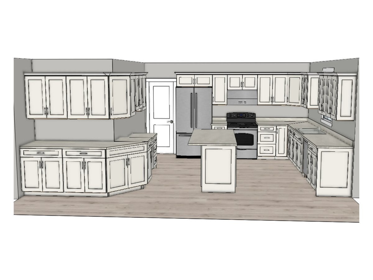 Extra large L with island kitchen layout drawing